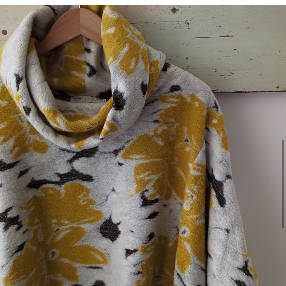 ANTHROPOLOGIE yellow Clustered Flora Cowl Neck Poncho by Saturday Sunday, M/L - Picture 5 of 9